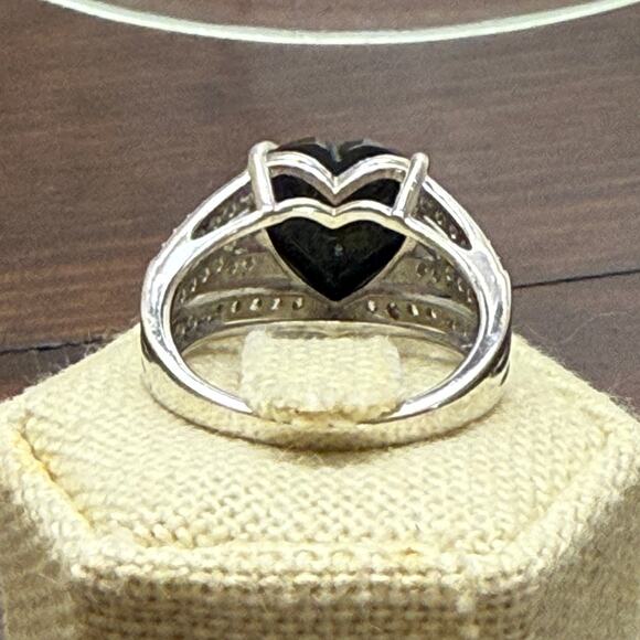 5.99CT OVAL BLACK SPINEL 0.75CTW ROUND WHITE CZ RHODIUM OVER STERLING SZ 8 - Picture 7 of 7